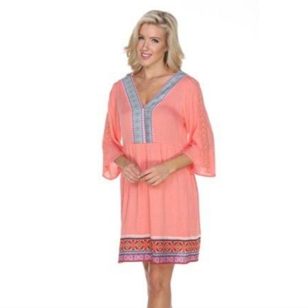 𝅺WHITE MARK LADIES 3/4 SLEEVE GABRIELLE EMBROIDERED MIDI DRESS- S